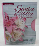 Bíblia Quinceañera Reina Valera  flores rosa 1960 con cierre y índice