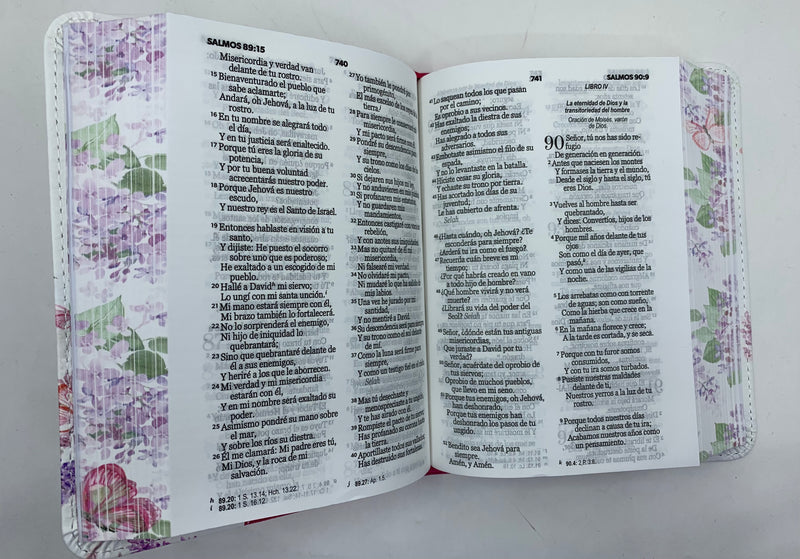 Biblia para jovencitas tamano  bolsillo reina valera 1960 piel imitación floral fusia 8 puntos
