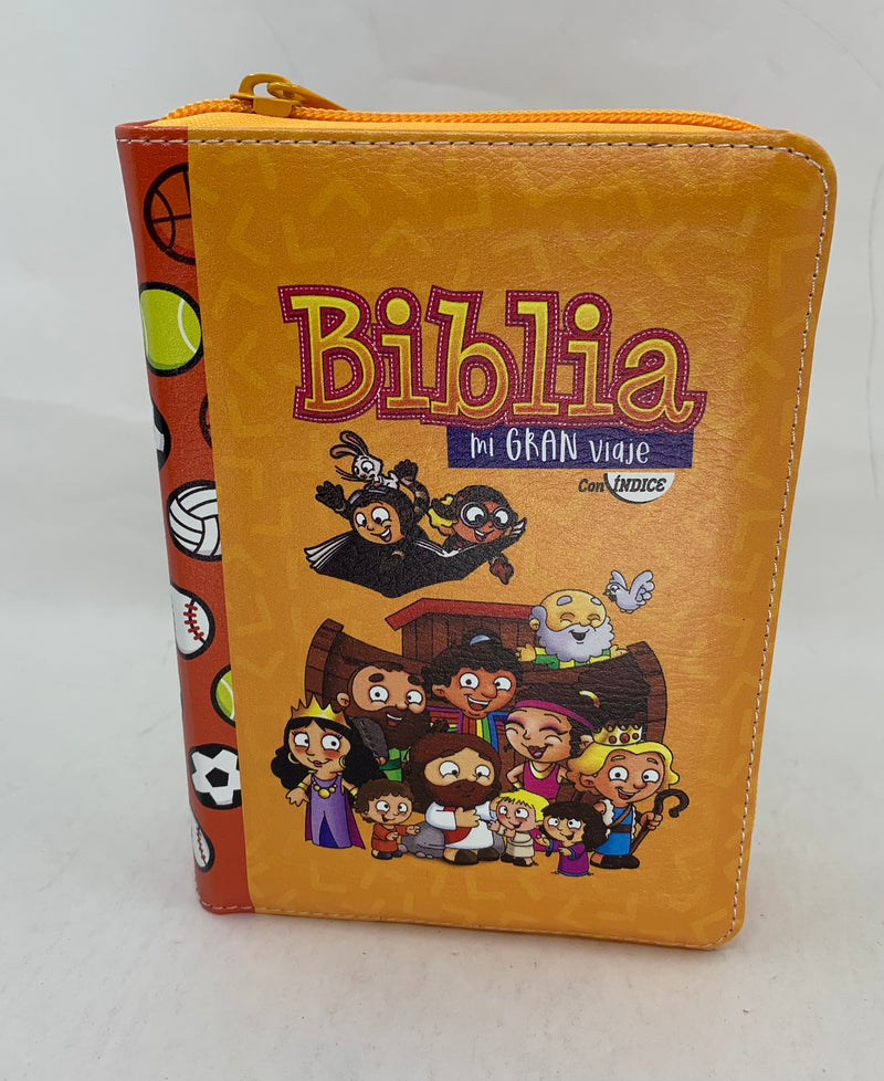 Biblia para niños ilustrada rv1960 piel naranja con índice tamaño bolsillo