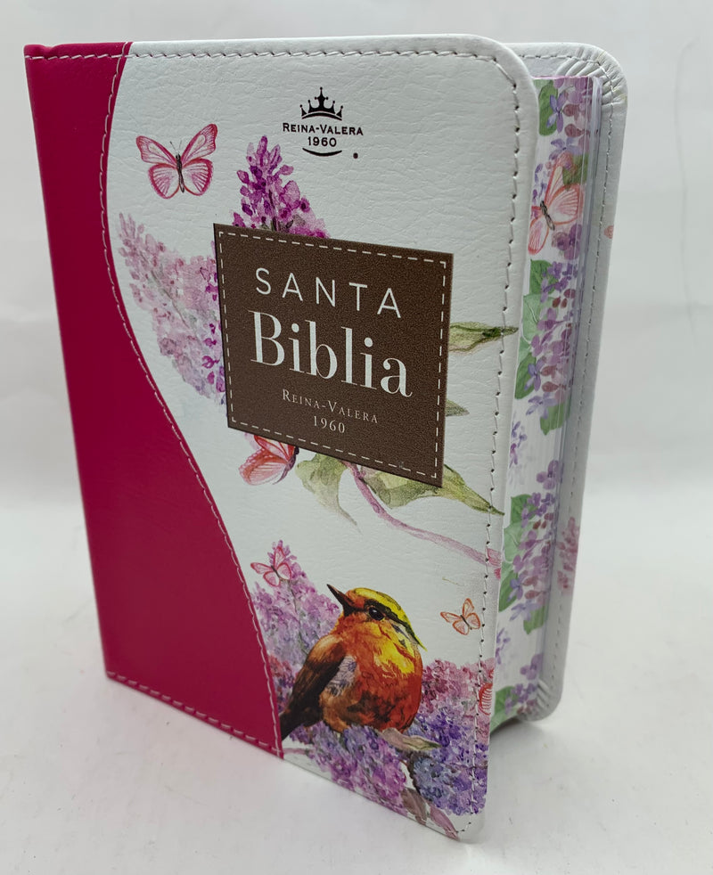 Biblia para jovencitas tamano  bolsillo reina valera 1960 piel imitación floral fusia 8 puntos