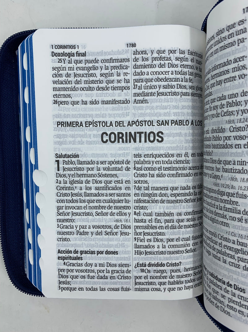 Biblia mujer  letra grande tamaño portátil rv1960 azul flores cierre índice