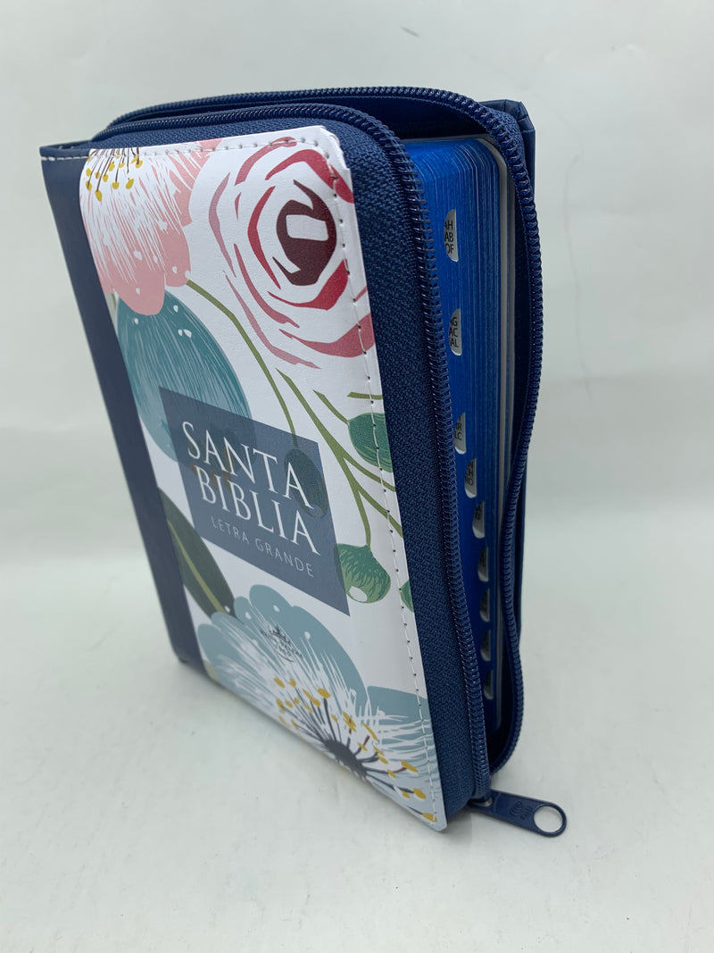 Biblia mujer  letra grande tamaño portátil rv1960 azul flores cierre índice