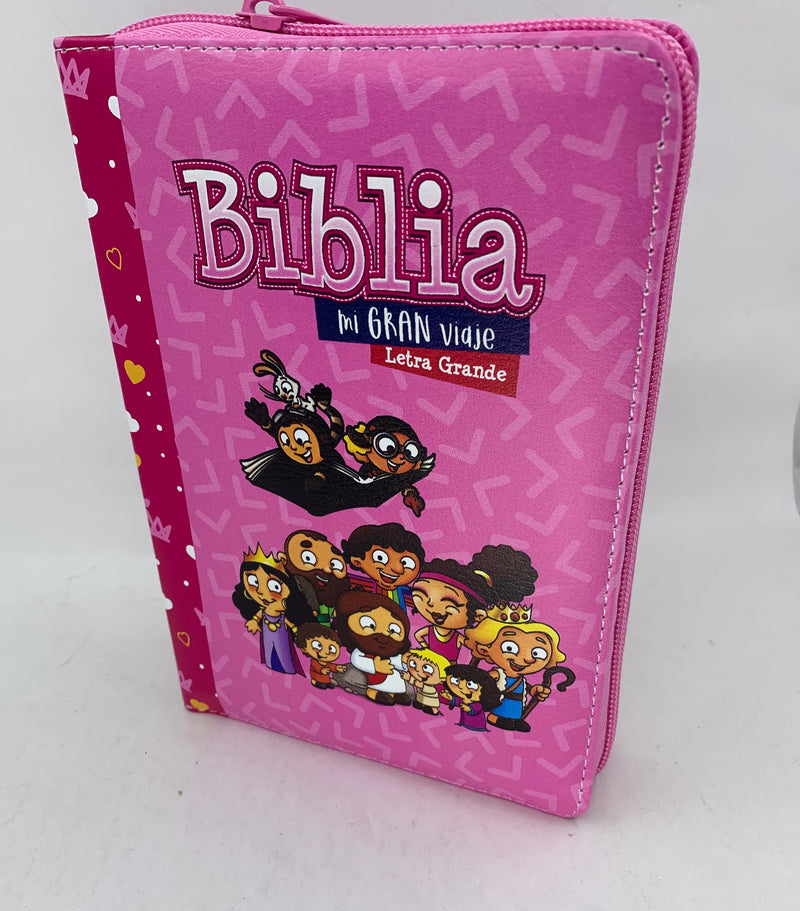 Biblia para niñas letra grande rv1960 mi gran viaje rosa coronas