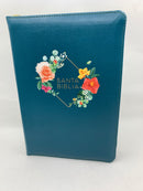 Bibia letra gigante 14 puntos tamaño manual reina valera 1960 cierre turquesa flores