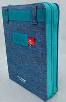 Biblia para jovencitas  letra grande  portatil  tapa tela Jean con cierre y índice 11 puntos