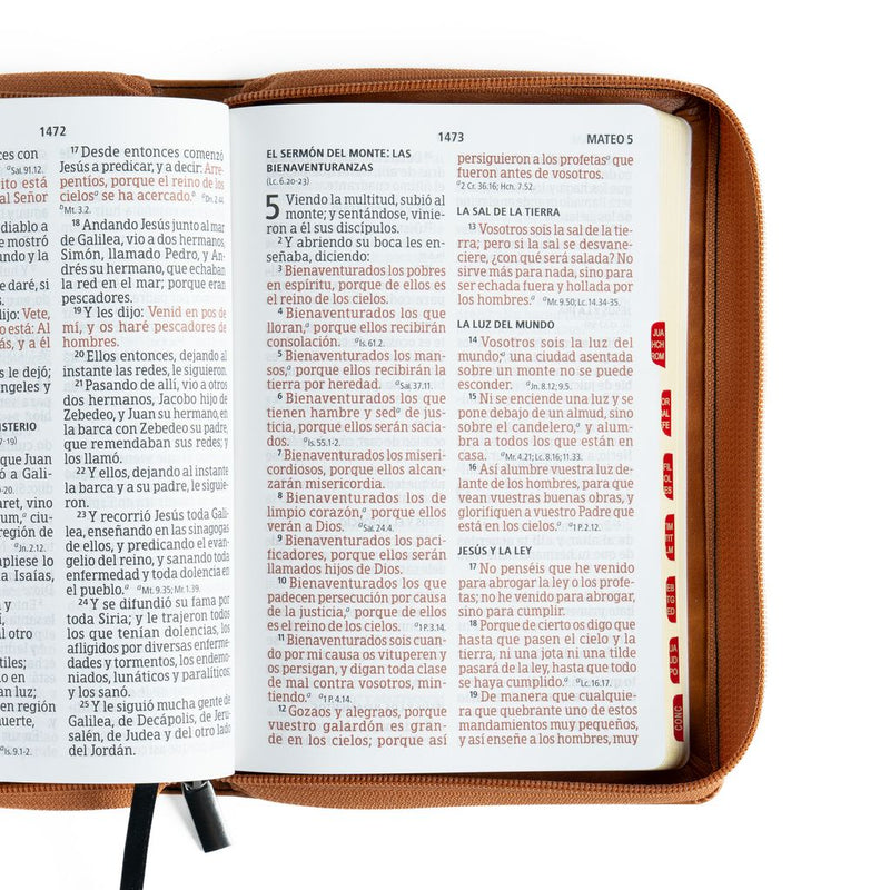 Biblia RV 1960 letra grande 12 puntos  Imitacion Piel, Tamaño Manual, Con Cierre e Indice,  Crema