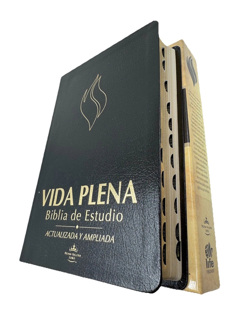 Biblia de Estudio - Vida Plena Actualizada y Ampliada  R V 1960 PIEL FABRICADA NEGRO INDICE