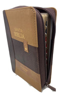 Biblia Reina Valera 1960 tamaño portátil Letra Grande 11 puntos Imitación Piel tech dots café/café/café. Con cierre e índice