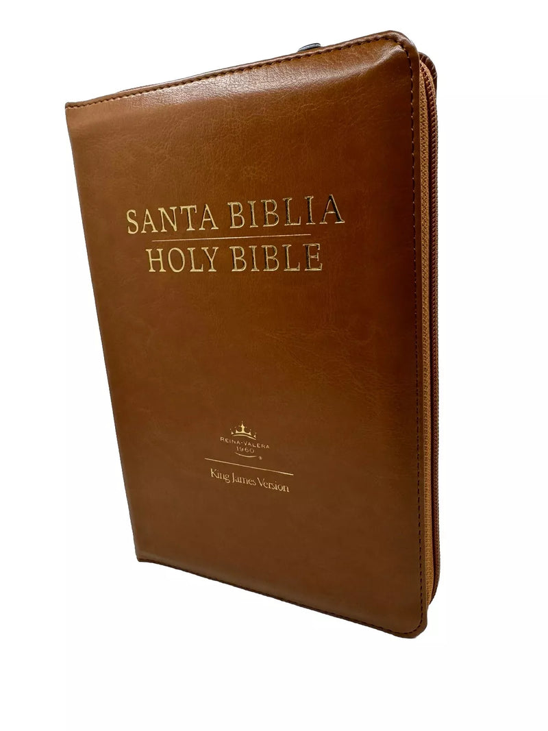 Biblia Bilingue Tamaño Personal RVR1960 Caramelo/ Tan Bilingual Bible King James con indice