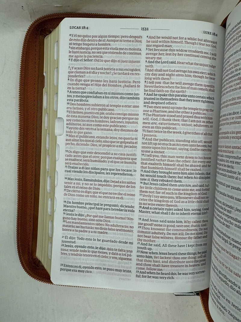 Biblia Bilingue Tamaño Personal RVR1960 Caramelo/ Tan Bilingual Bible King James con indice