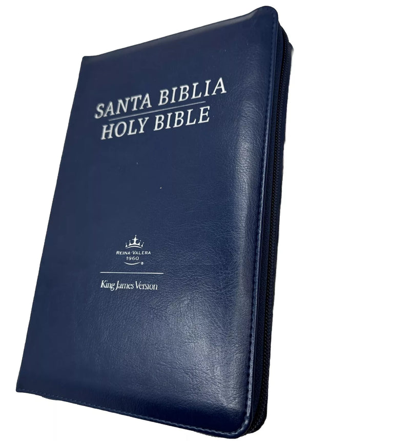 Bíblia bilingüe tamaño manual Reina 1960 kjv /azul marino cierre índice