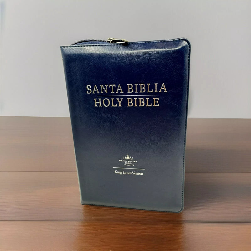 Bíblia bilingüe tamaño manual Reina 1960 kjv /azul marino cierre índice