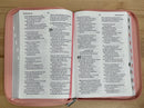 BIBLIA PARA MUJER LETRA GIGANTE REINA VALERA 1960 CIERRE ROSA SEMIPIEL INDICE 14 PUNTOS