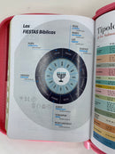 Bíblia para Mujer tamaño bolsillo rosa flores piel imitación cierre índice 8 .5