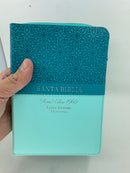 Bíblia letra grande 11 puntos tamaño portátil Mujer reina Valera 1960 flores turquesa