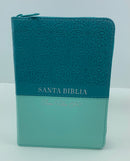 Bíblia para Mujer tamaño bolsillo rv1960 cierre índice turquesa piel 8 puntos