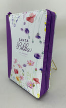 Bíblia letra grande para mujer portátil 11 puntos reina Valera 1960 flores lila cierre