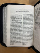 Bíblia tamaño bolsillo 8 puntos reina Valera 1960 azul flores cierre índice