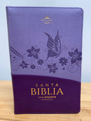 Bíblia para Mujer letra gigante 14 puntos manual lila flores índice con cierre