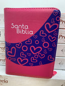 Bíblia para niñas reina Valera 1960 tamaño bolsillo fuxcia corazones índice