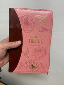 Bíblia letra grande para  mujer reina valera 1960 cierre rosas cafe  índice 12 puntos