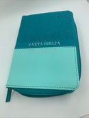 Bíblia para Mujer tamaño bolsillo rv1960 cierre índice turquesa piel 8 puntos