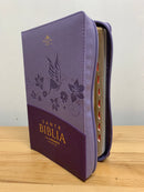 Bíblia para Mujer letra gigante 14 puntos manual lila flores índice con cierre