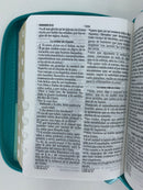 Bíblia para Mujer tamaño bolsillo rv1960 cierre índice turquesa piel 8 puntos