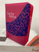 Bíblia para niñas reina Valera 1960 tamaño bolsillo fuxcia corazones índice
