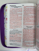 Bíblia letra grande para mujer portátil 11 puntos reina Valera 1960 flores lila cierre