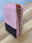 Bíblia tamaño bolsillo rosado reina Valera 1960 con índice cremallera