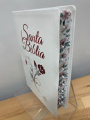 Bíblia de letra grande tamaño personal reina velera 1960 rosas blanco con índice