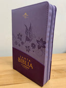 Bíblia para Mujer letra gigante 14 puntos manual lila flores índice con cierre