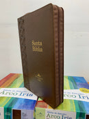 Bíblia de estudio arcoíris Reina Valera1960 con cierre piel fabricada  cafe índice