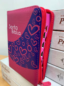 Bíblia para niñas reina Valera 1960 tamaño bolsillo fuxcia corazones índice