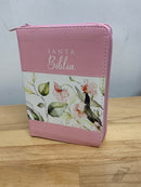 Bíblia tamaño bolsillo reina  valera1960 rosa flores cierre índice 8 puntos